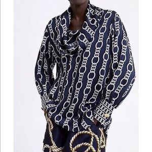 Zara Chain Print Blouse Navy Blue